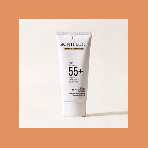 Celluralabs Skintellekt SPF 50+ broad-spectrum hybrid gel-cream sunscreen tube with Niacinamide and Ectoin